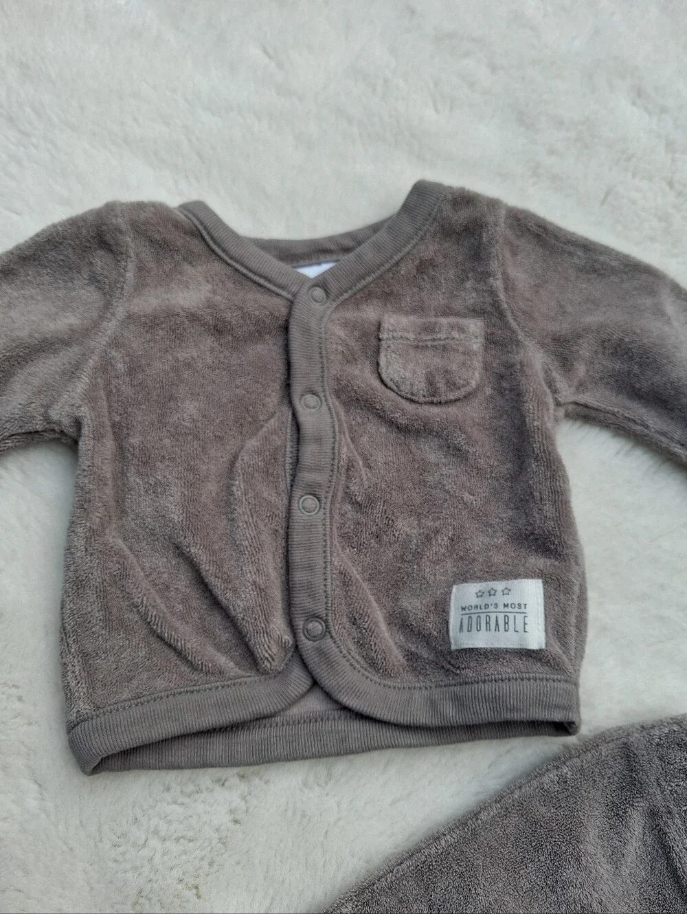 Carter's Plush Gray Two-Piece Set with Bear Footies Size NEWBORN